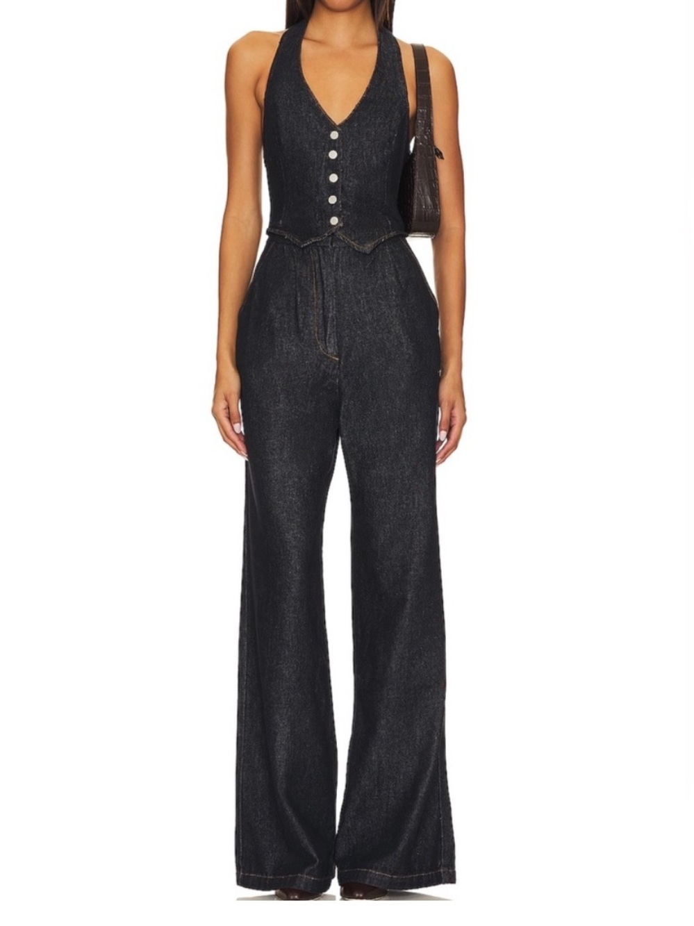Amanda Uprichard Isadore Denim Wide-Leg Jumpsuit NWT